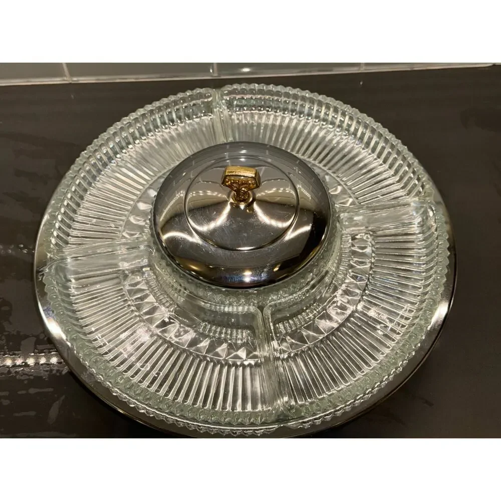 Vintage 13” Kromex 5-Part Lazy Susan Serving Tray /Relish Dish/Party Platter